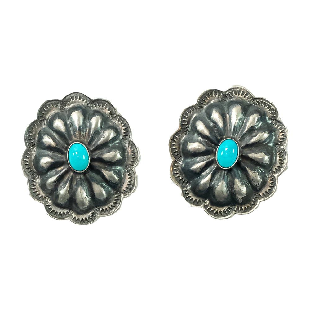 South Texas Tack Apparel Jewelry Turquoise JLC Turquoise Stone Sterling Silver Concho Earrings