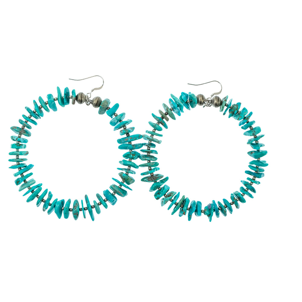 South Texas Tack Apparel Jewelry Turquoise Lucinda Sardo Turquoise Beaded Hoop Dangling Native American Navajo Sterling Silver Earrings