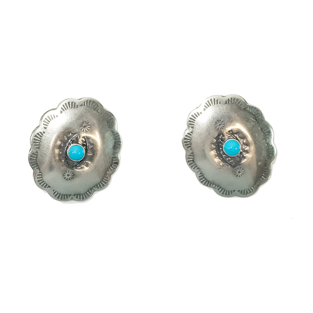 South Texas Tack Apparel Jewelry Turquoise Oval Scalloped Edge with Turquoise Stone Stud Earrings