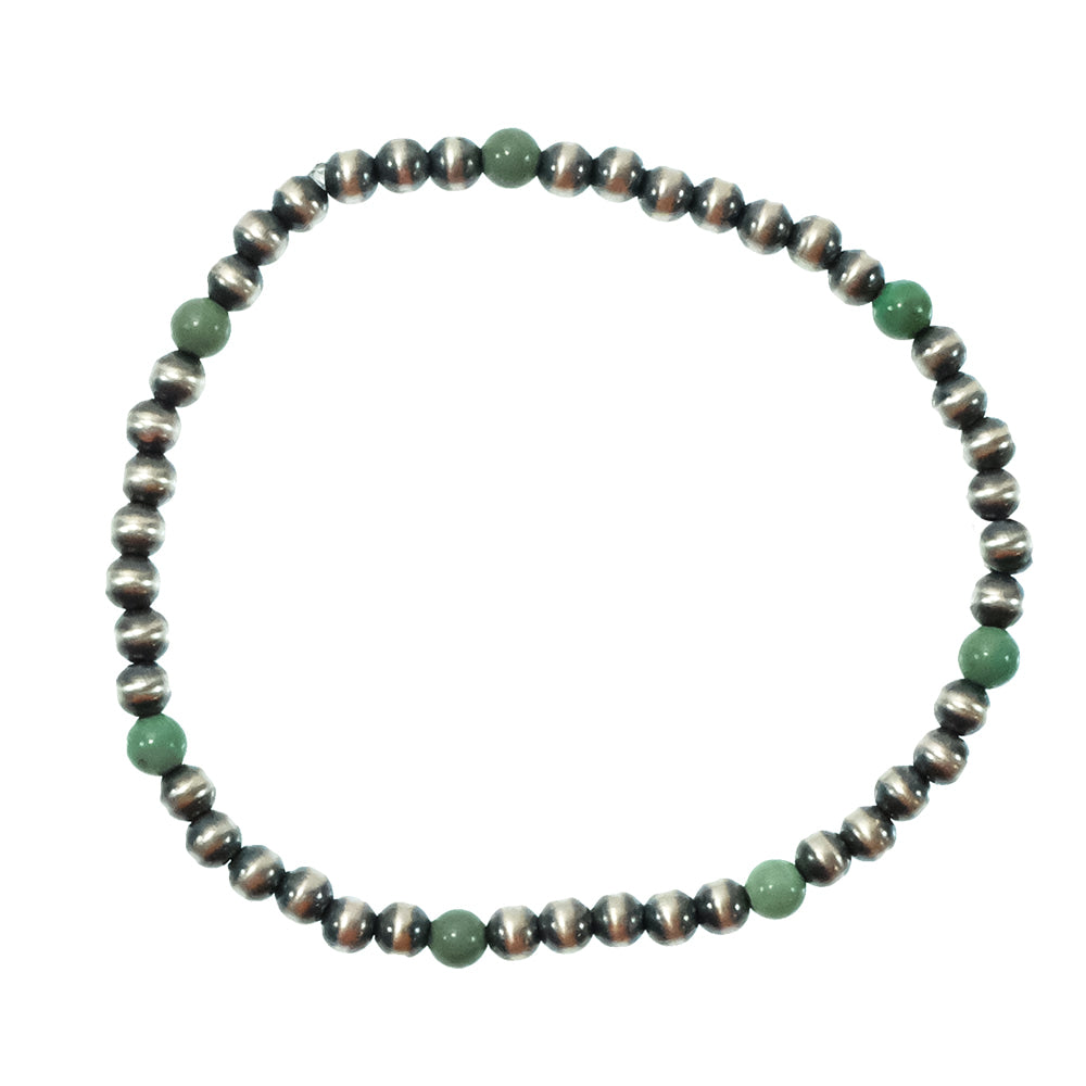 South Texas Tack Apparel Jewelry Turquoise Oxidized and Turquoise Bead Stretch Bracelet
