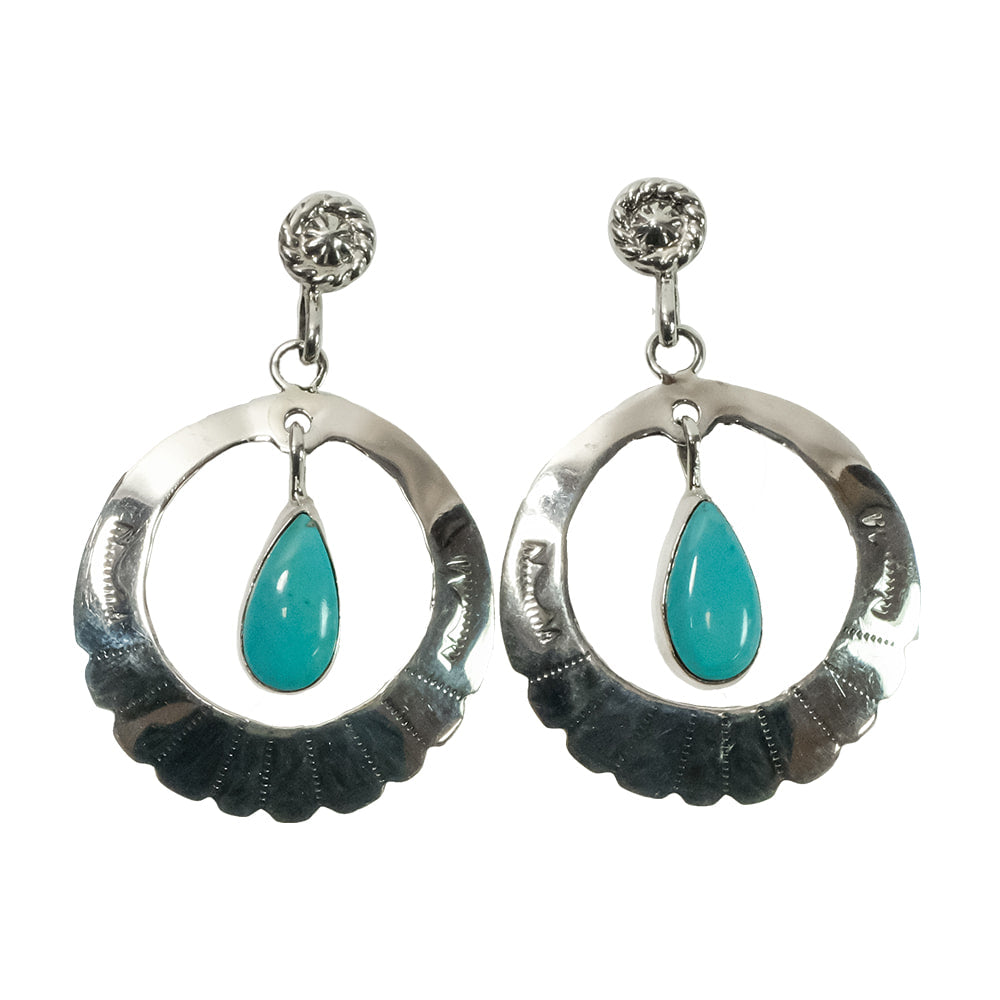 South Texas Tack Apparel Jewelry Turquoise Sheena Jack Native American Navajo Turquoise And Sterling Silver Dangling Earrings