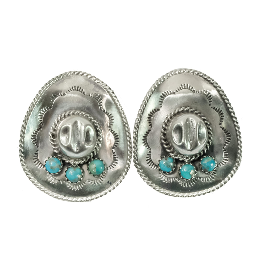 South Texas Tack Apparel Jewelry Turquoise/Silver Bobby Platero Native American Navajo Turquoise And Sterling Silver Cowboy Hat Earrings
