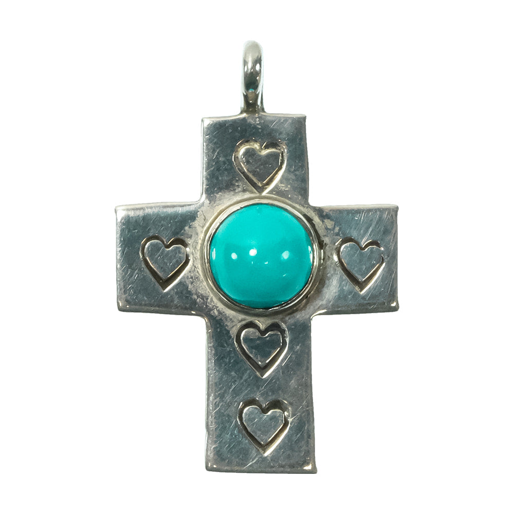 South Texas Tack Apparel Jewelry Turquoise/Silver Signed Sterling Silver Turquoise Cross Pendant