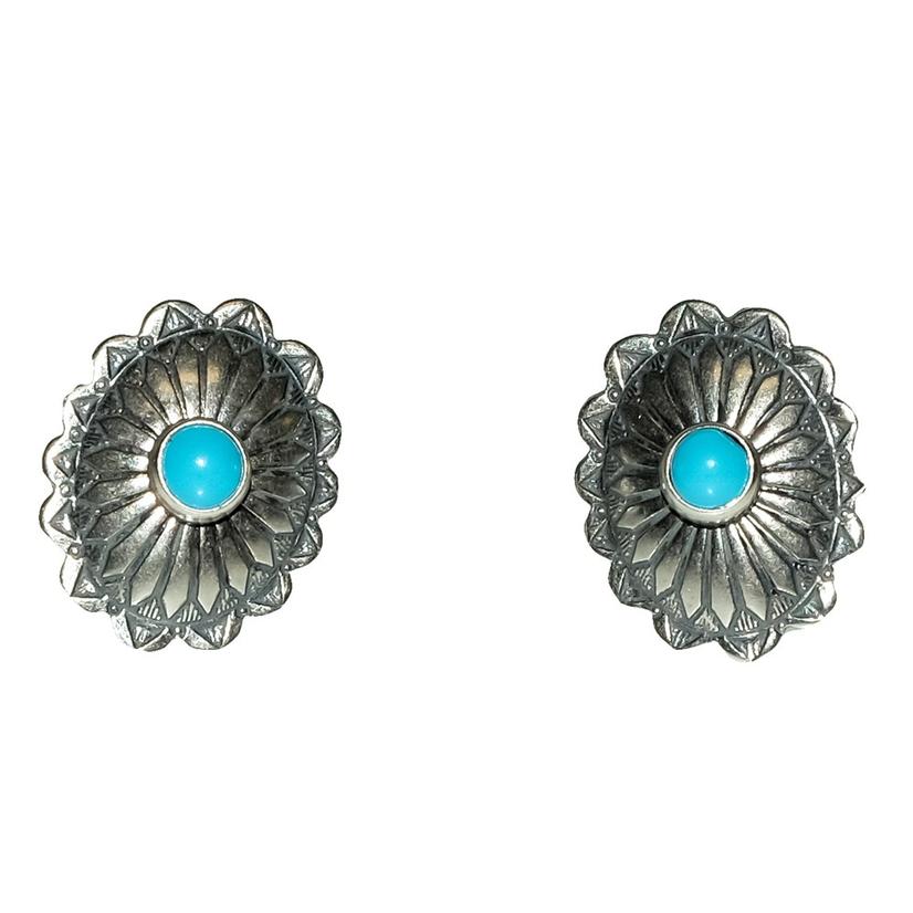 South Texas Tack Apparel Jewelry Turquoise/Silver Small Turquoise and Silver Concho Stud Earrings