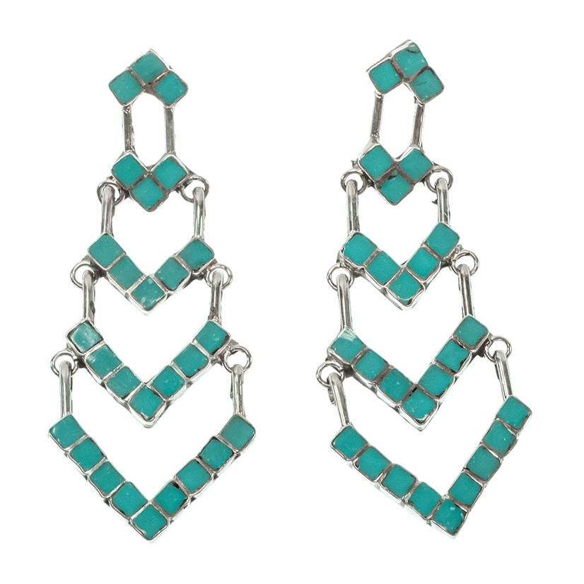 South Texas Tack Apparel Jewelry Turquoise South Texas Tack Turquoise And Silver Chevron Dangle Earring