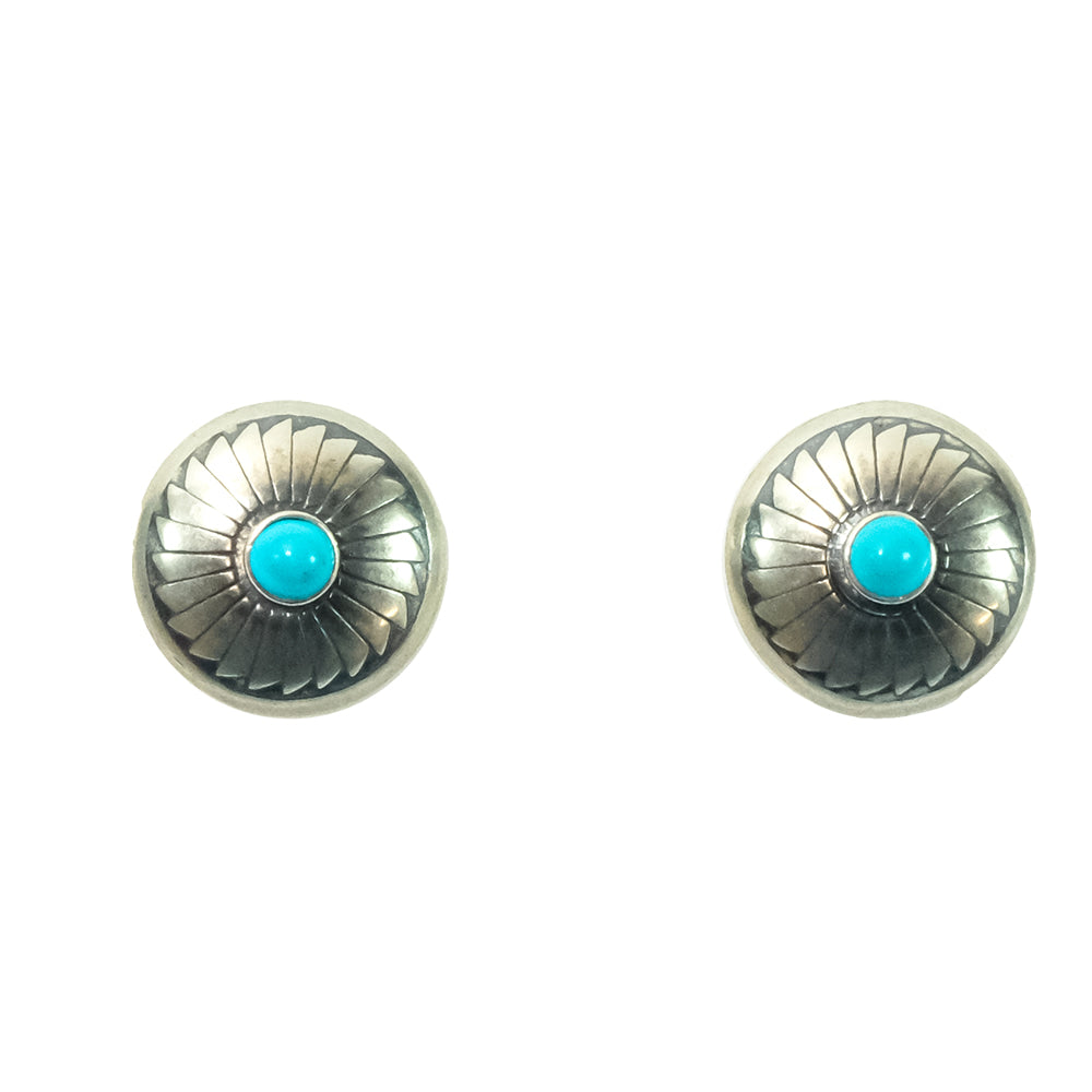 South Texas Tack Apparel Jewelry Turquoise Sterling Silver Round Concho Earring With Turquoise