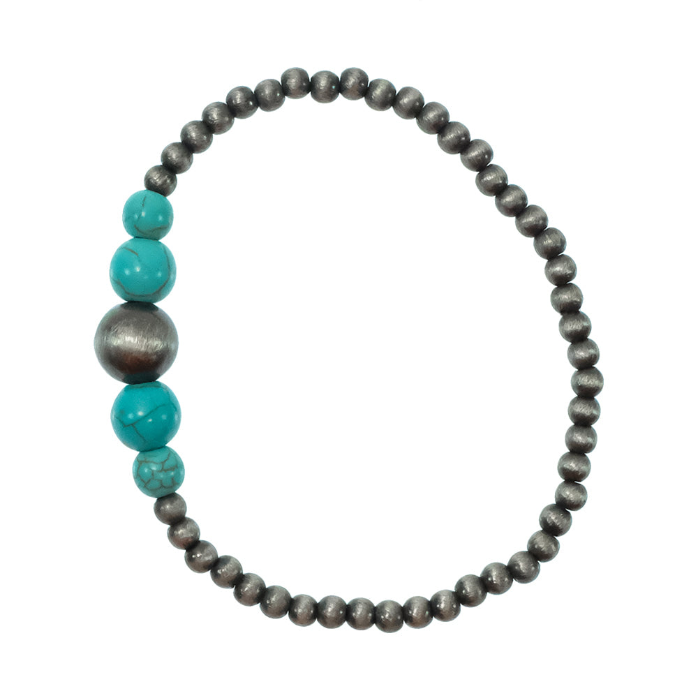 South Texas Tack Apparel Jewelry Turquoise Turquoise and Faux Navajo Pearl Stretch Bracelet