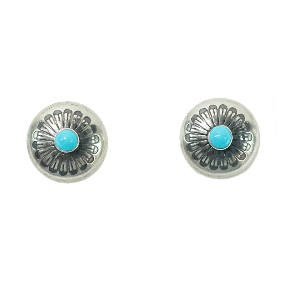 South Texas Tack Apparel Jewelry Turquoise Turquoise Stud Round Silver Concho Earrings