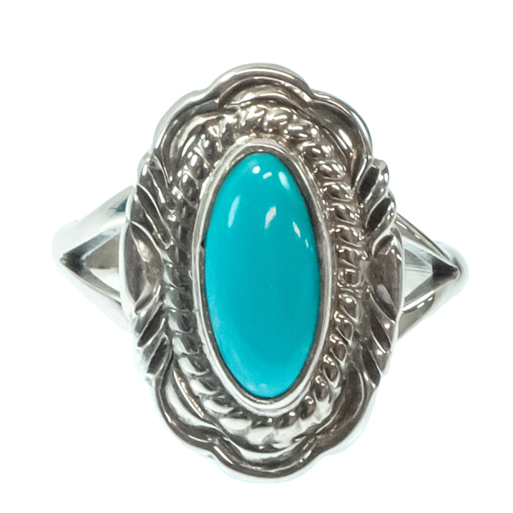 South Texas Tack Apparel Jewelry V. Chee Native American Navajo Sterling Silver Turquoise Ring