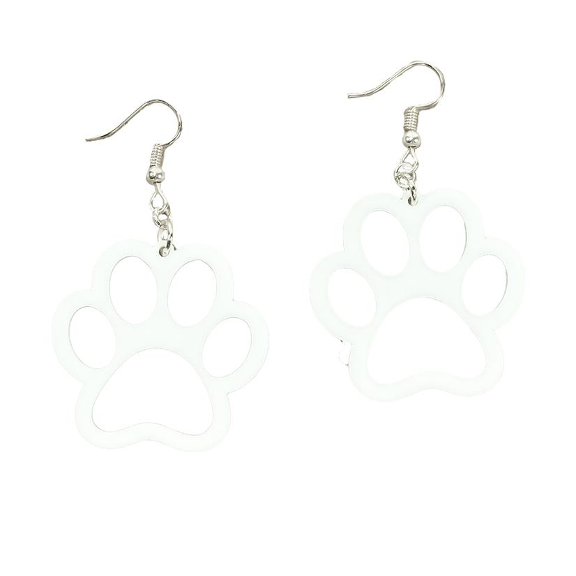 South Texas Tack Apparel Jewelry White Fay Co Glitter Paw Print Earrings