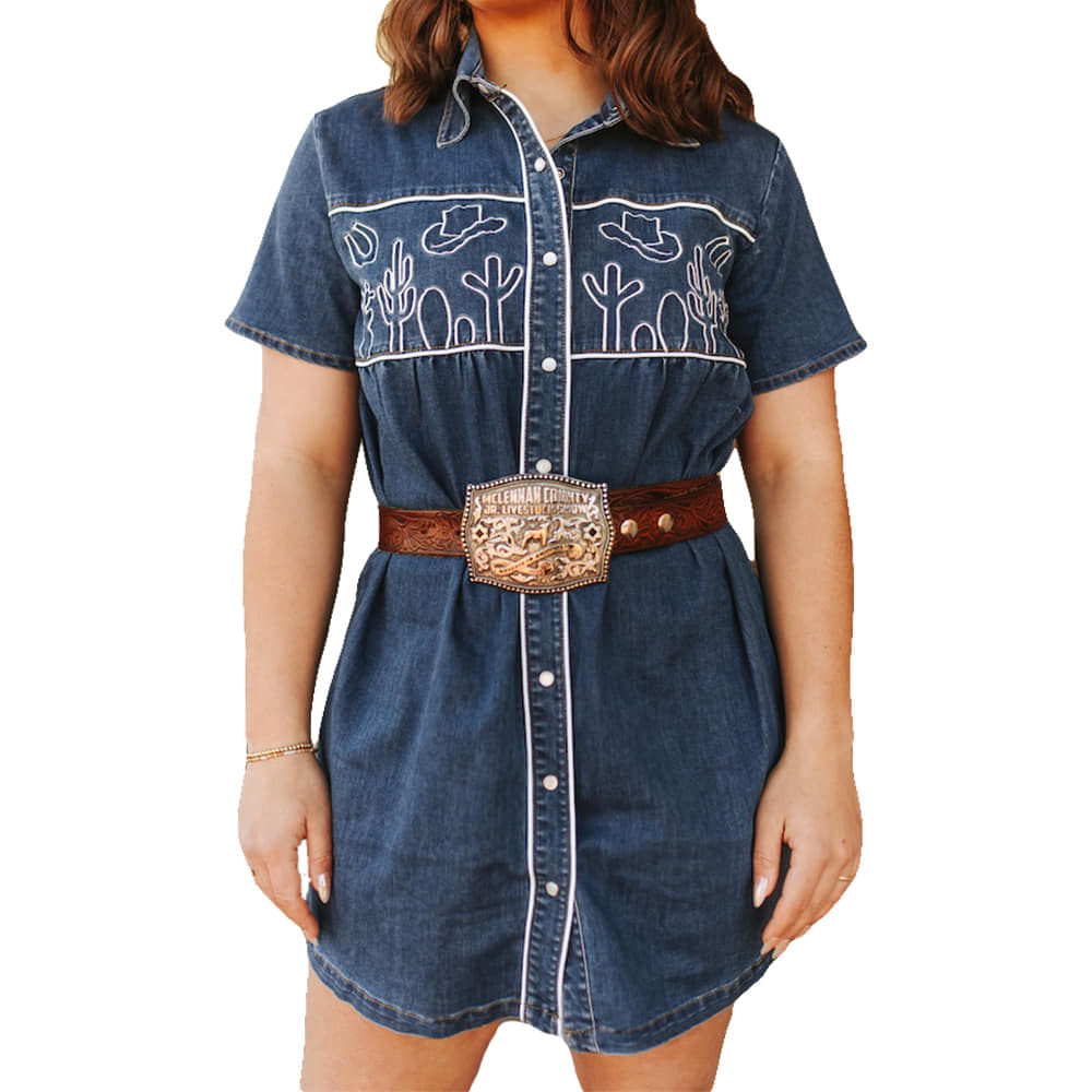 Tencel Denim Frayed Hem Short Sleeve Womens Dress by Lucky & Blessed