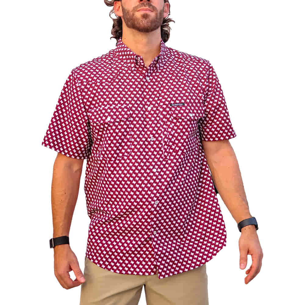 South Texas Tack Apparel The Maroon Pearl Snap Fishing Shirt