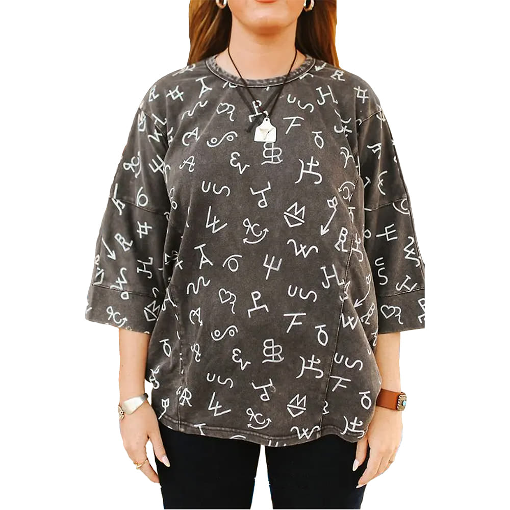 South Texas Tack Apparel Womens Charcoal Grey Mineral Wash Cattle Brand Oversize TShirt