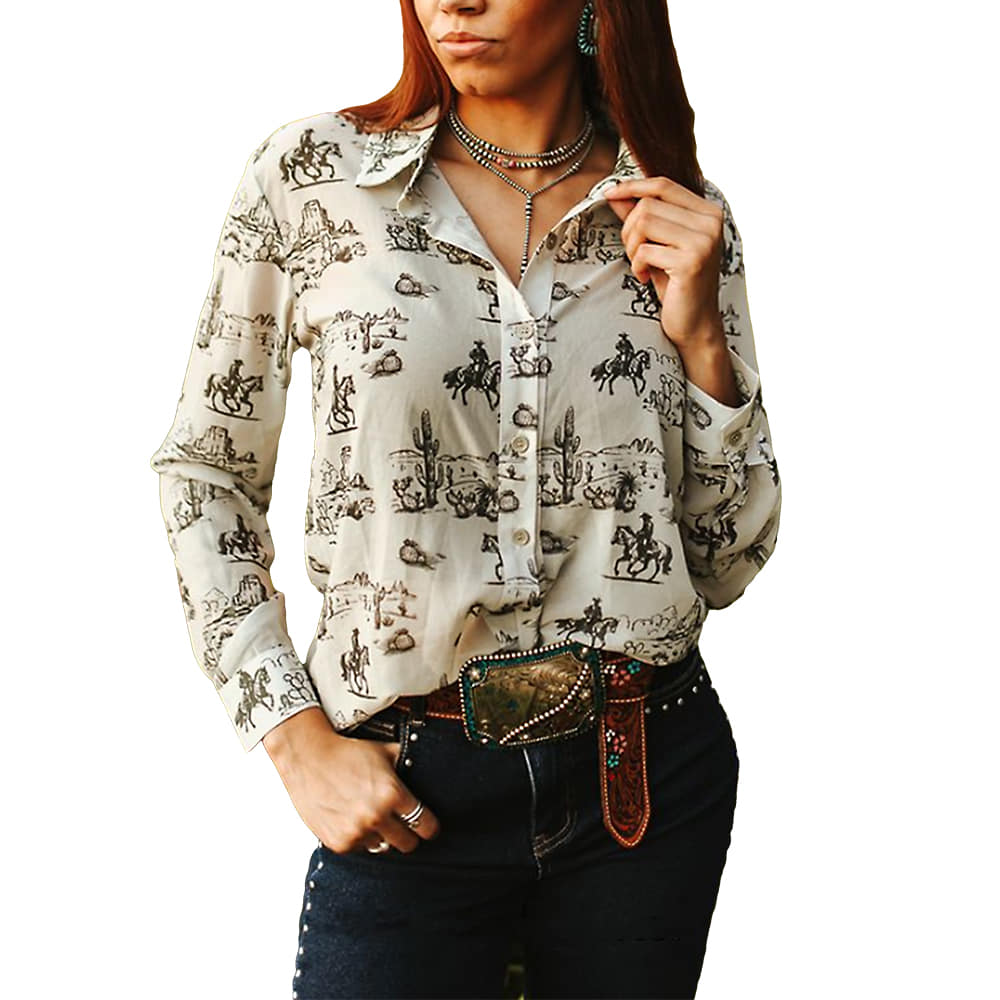 South Texas Tack Apparel Womens Desert Chiffon Collared Western Shirt