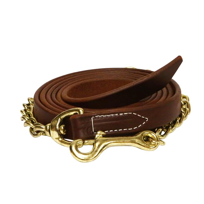 South Texas Tack Leather Lead with 18 Inch Brass Chain