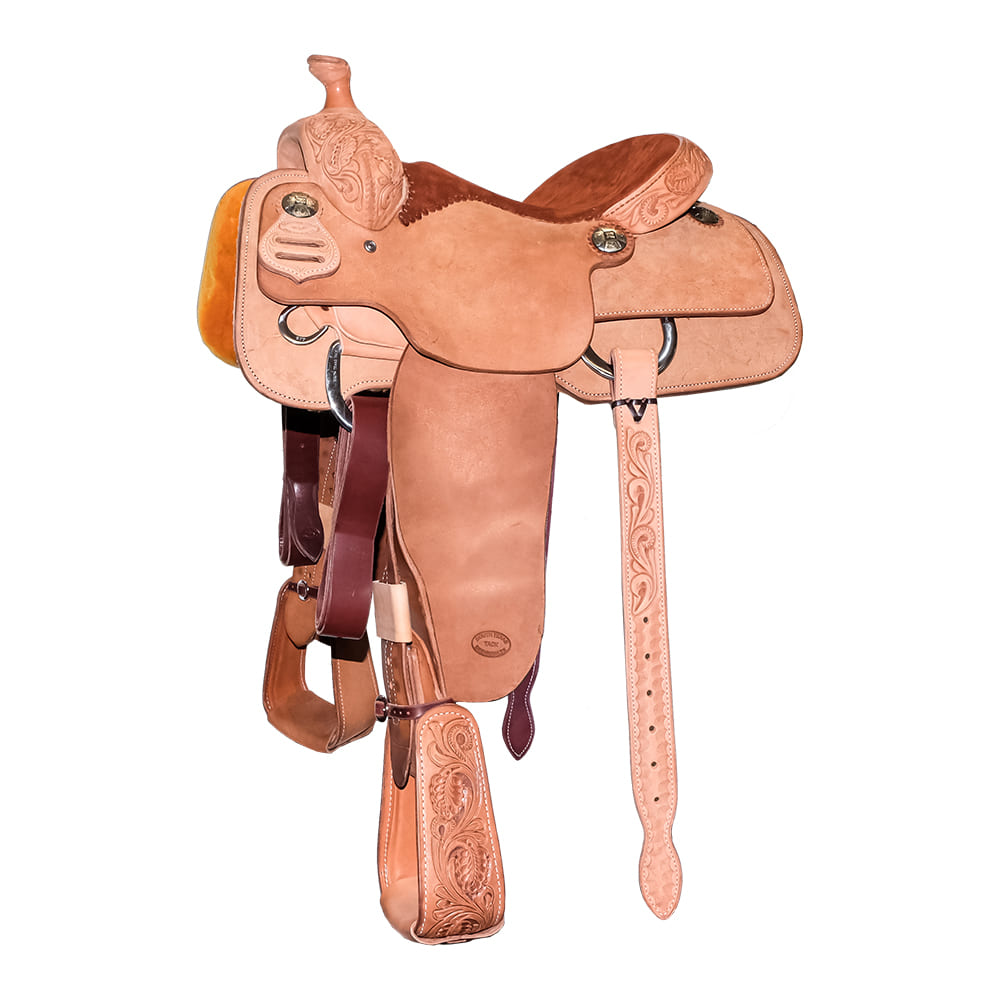 South Texas Tack Saddles 14" / Natural South Texas Tack Natural Rough Out Eighth Floral Tool with Suede Seat Calf Roping Saddle