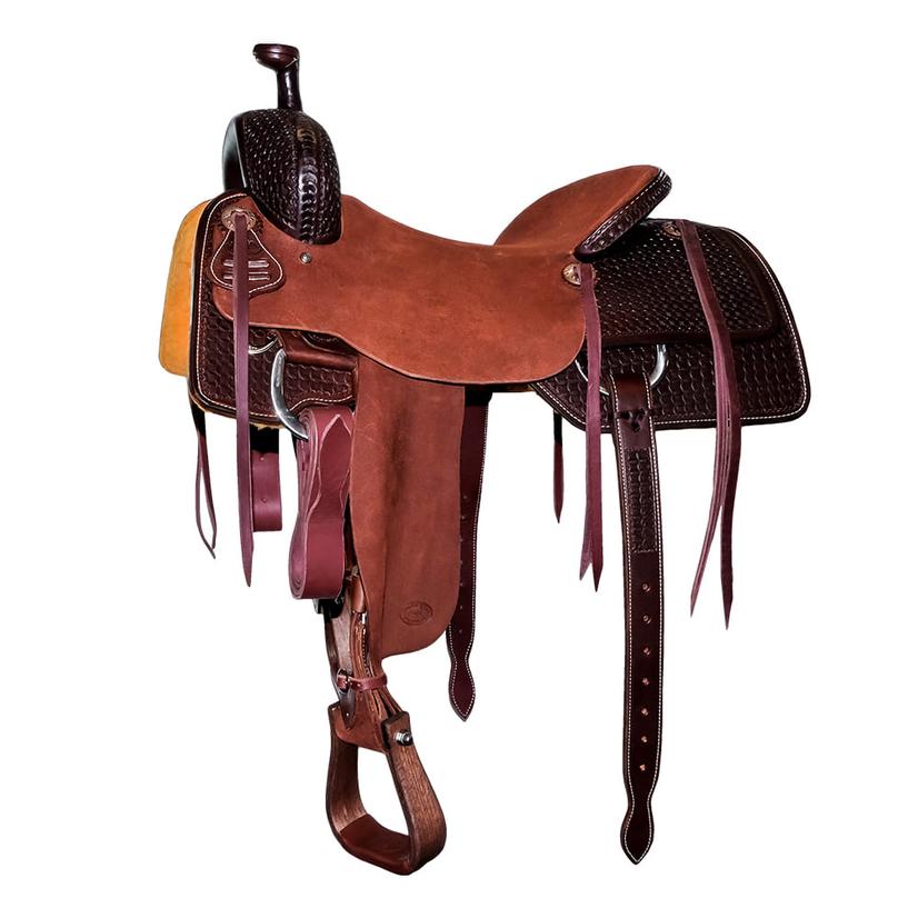 South Texas Tack Saddles 15.5" / Chestnut South Texas Tack Half Checkered Box Stamp 1-Tone Rough Out Ranch Cutting Saddle