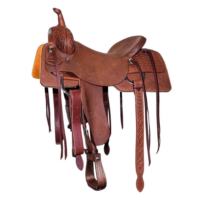 South Texas Tack Saddles 16.5 / Natural South Texas Tack Natural Rough Out Quarter Hand-cut Big Weave Tool Cutting Saddle