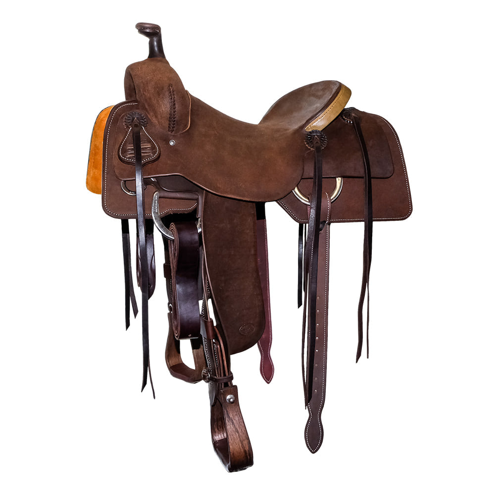 South Texas Tack Saddles South Texas Tack Chocolate Full Rough Out with Rawhide Cantle Ranch Cutter Saddle