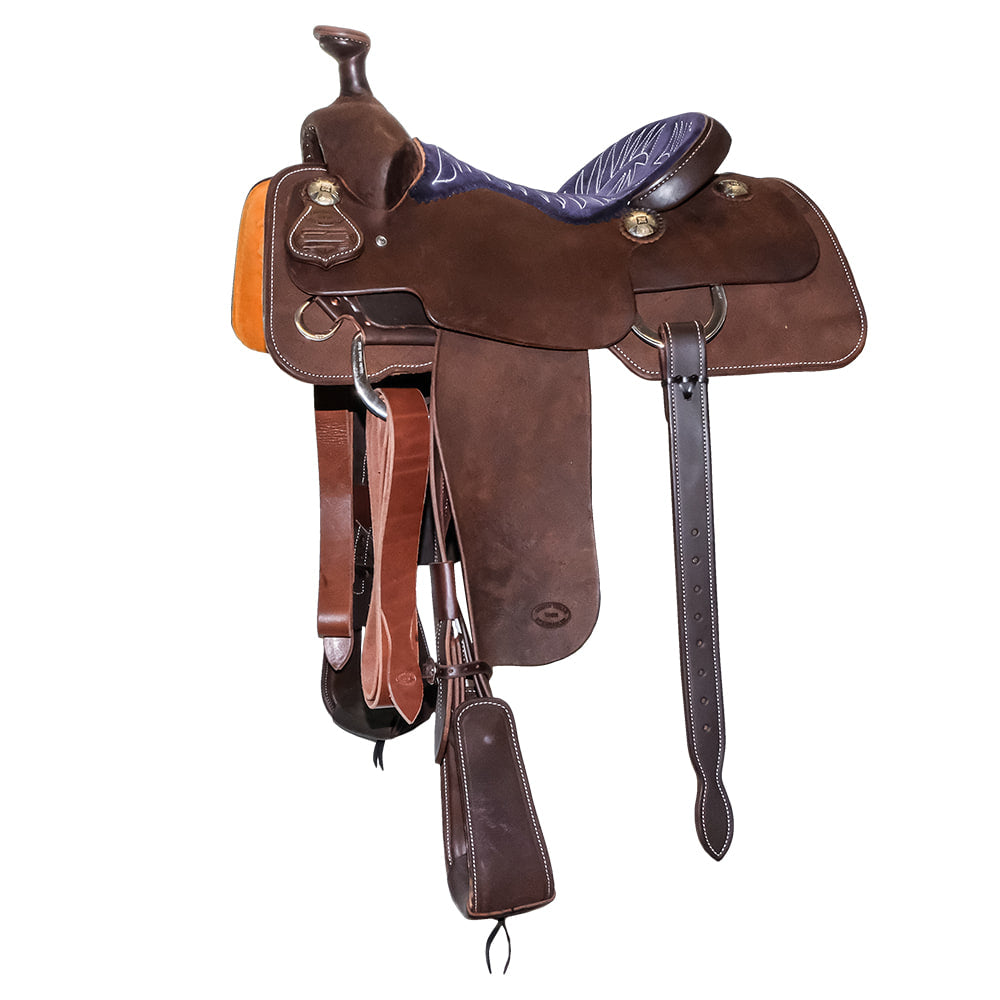 South Texas Tack Saddles South Texas Tack Full Chocolate Rough Out with Navy Suede Seat Team Roping Saddle