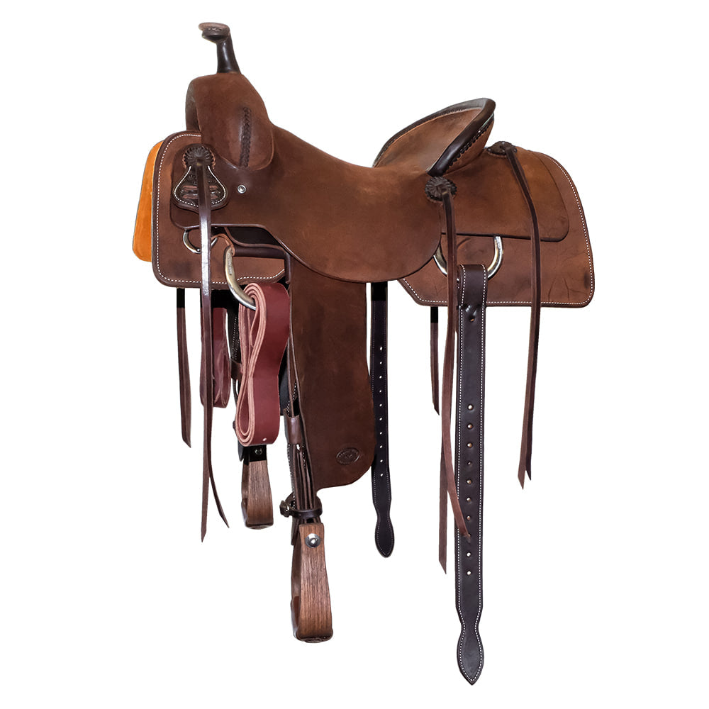 South Texas Tack Saddles South Texas Tack Full Chocolate Rough Out with Pencil Roll Ranch Cutting Saddle