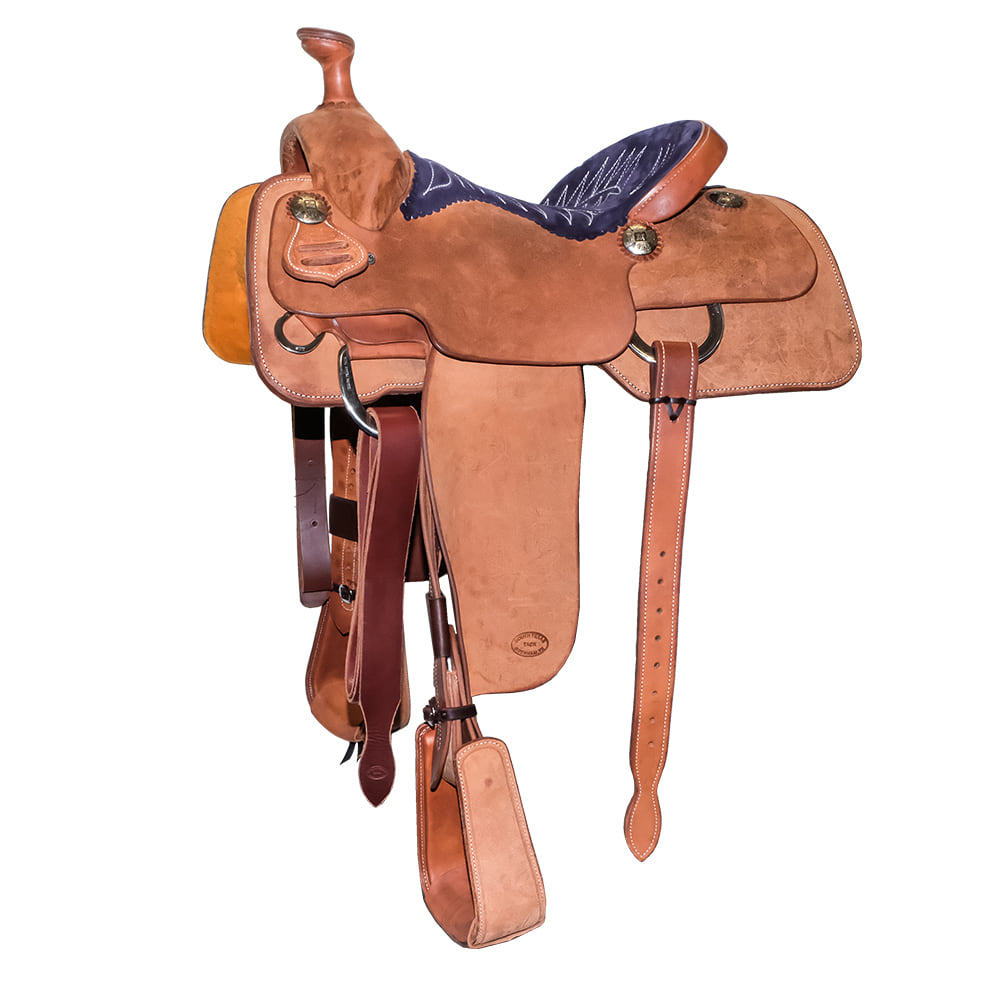 South Texas Tack Saddles South Texas Tack Full Natural Rough Out with Navy Suede Seat Team Roping Saddle