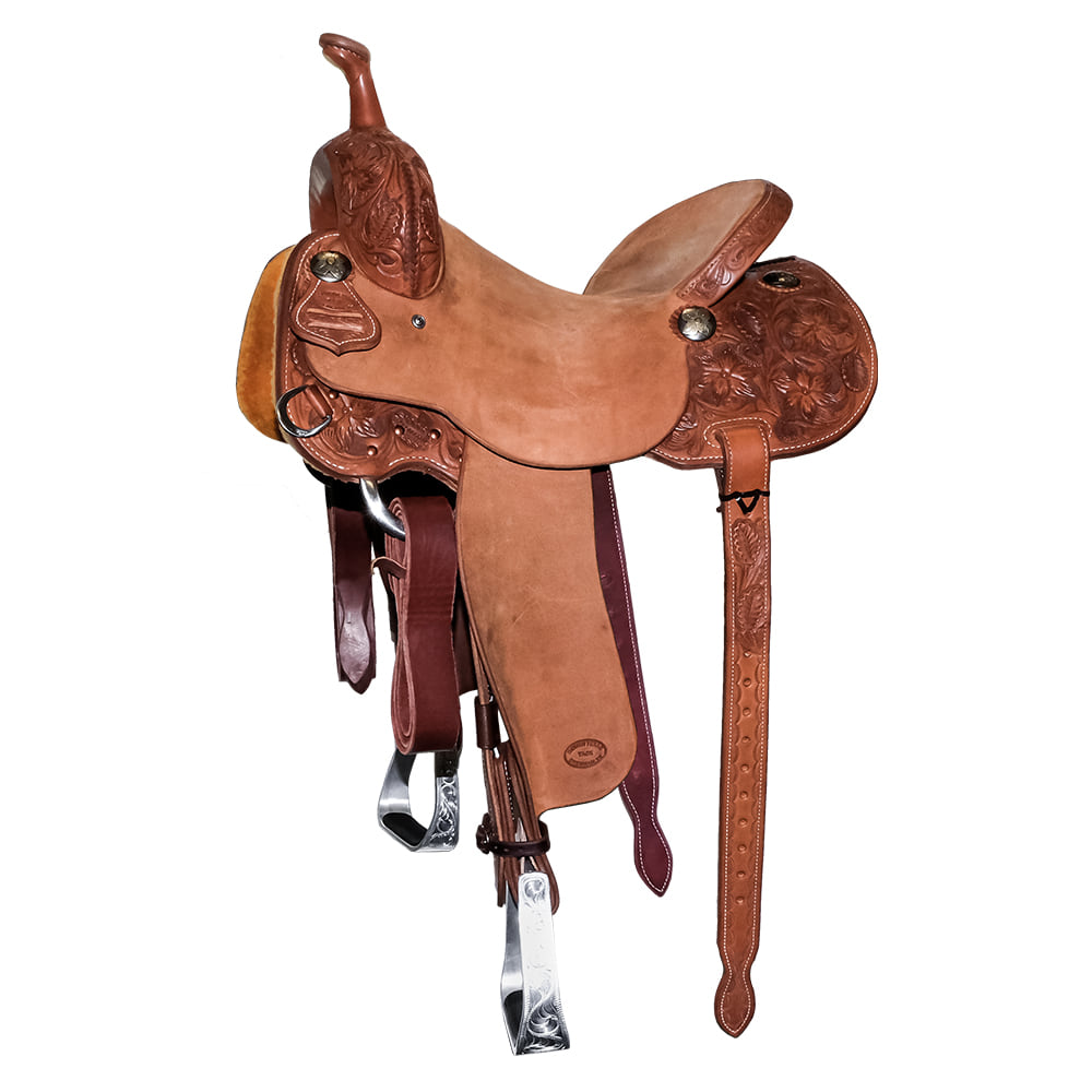 South Texas Tack Saddles South Texas Tack Half Floral Tool Half Natural Rough Out Barrel Saddle