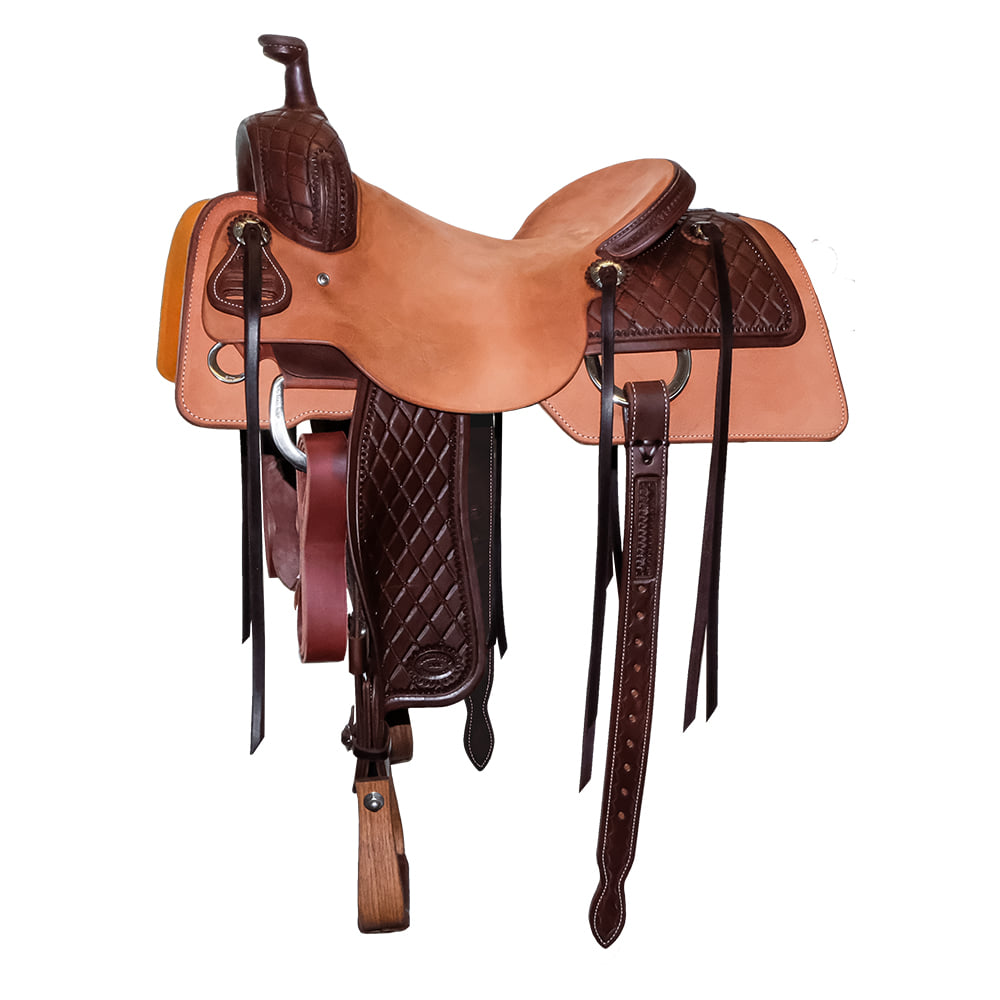 South Texas Tack Saddles South Texas Tack Half Natural Rough Out Half Diamond Tool Ranch Cutting Saddle with Tooled Fenders