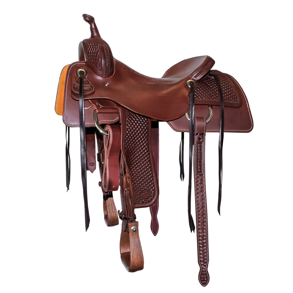 South Texas Tack Saddles South Texas Tack Half Natural Slick Out Half Windmill Tool Cutting Saddle with Tooled Fenders