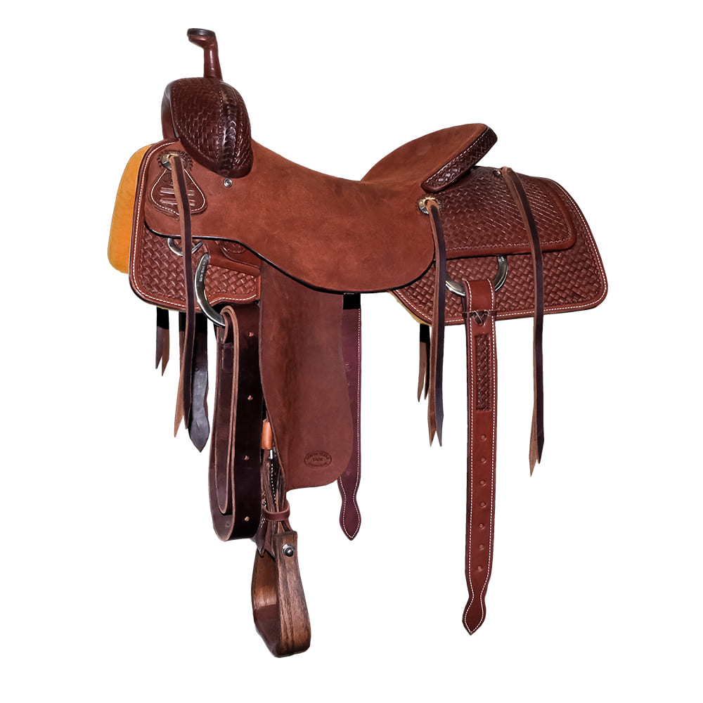 South Texas Tack Saddles South Texas Tack Half Small Weave Half Mahogany 1-Tone Rough Out Ranch Cutting Saddle