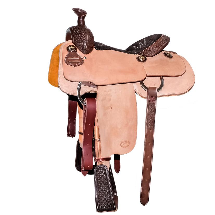 South Texas Tack Saddles South Texas Tack Three-Quarter Natural Rough Out Quarter Big Weave Tool Team Roping Saddle