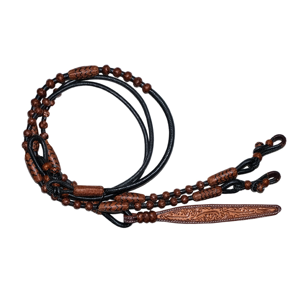 South Texas Tack Tack GM / 102 / Black/Caramel South Texas Tack Rawhide Romal Reins 30 Plait GM Pattern Caramel