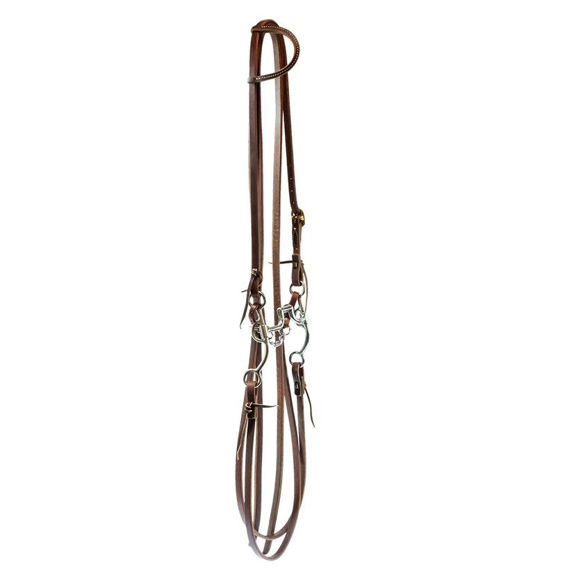 South Texas Tack Tack Oiled / Osfa South Texas Tack Slide Ear Headstall Bridle Set with STT Hinge Bit and Split Reins