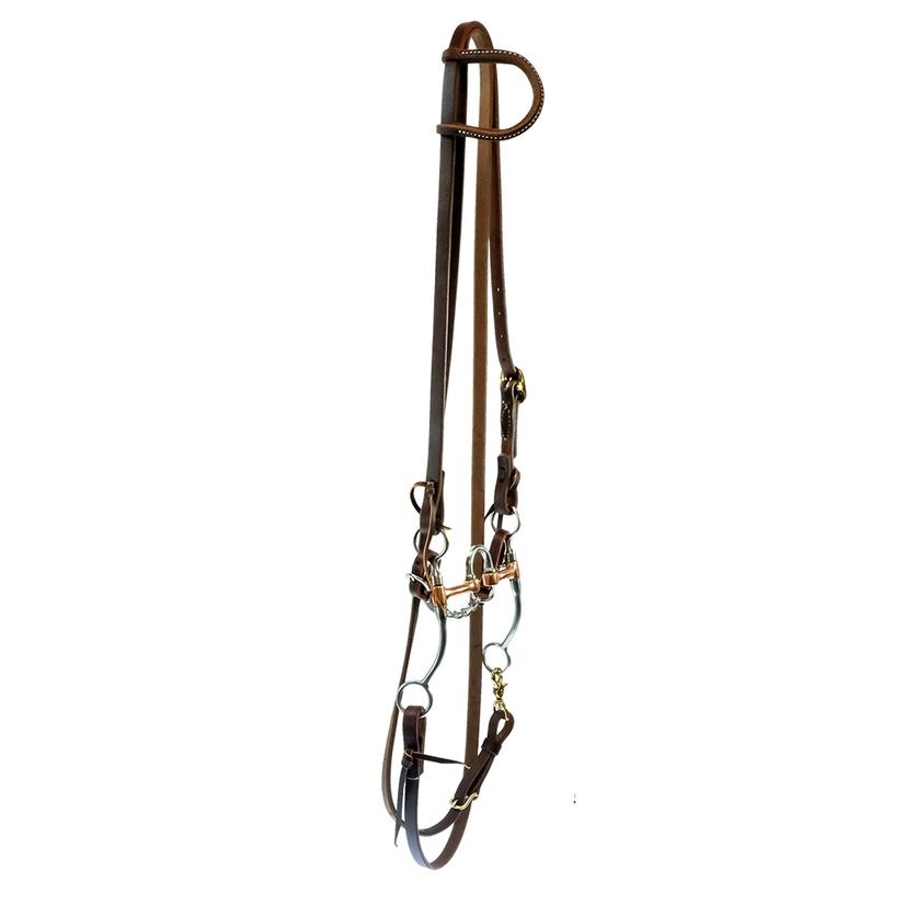 South Texas Tack Tack Oiled South Texas Tack Roping Rein Slide Ear Bridle Set with 7" Correctional Bit with Copper Mouth