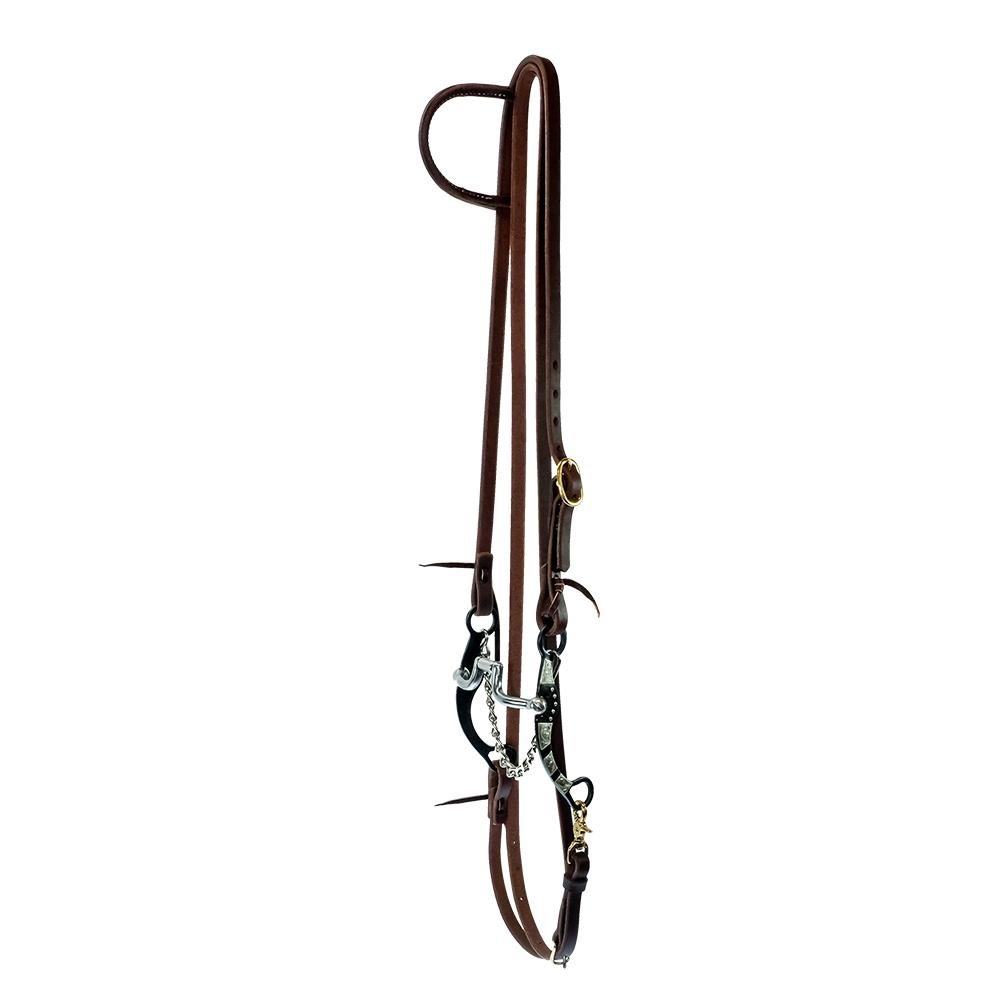 South Texas Tack Tack Oiled South Texas Tack Roping Rein Slide Ear Bridle Set with Hinge Port Bit with 7" Silver Mounted Shanks