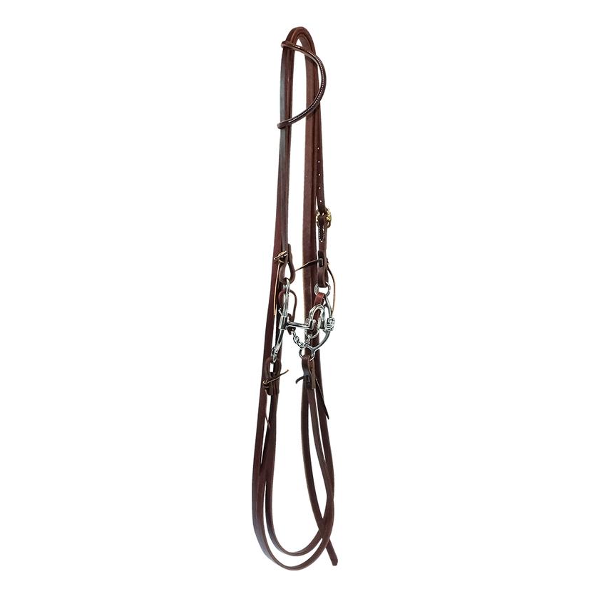 South Texas Tack Tack Oiled South Texas Tack Slide Ear Headstall Bridle Set with STT Hinge Correction Bit and Split Reins