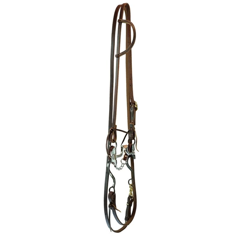 South Texas Tack Tack Oiled South Texas Tack Slide Ear Heastall Roping Rein Bridle Set with Mounted Calvary Hinge Port