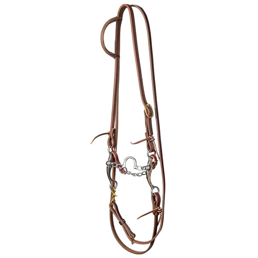 South Texas Tack Tack Oiled South Texas Tack Slide Ear Roping Rein Bridle Set with Stockman 6inch Copper Shank Ported Chain Correction Bit