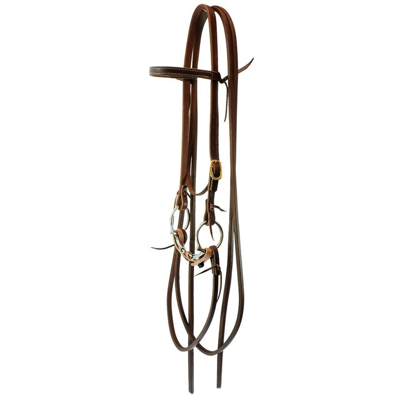 South Texas Tack Tack Oiled STT Browband Headstall Split Rein Bridle Set with Smooth Dog Bone Snaffle D-Ring Bit