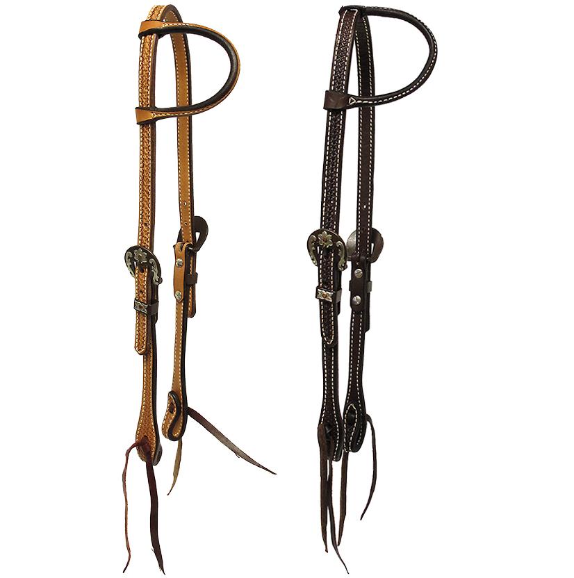 South Texas Tack Tack South Texas Tack Slide Ear Headstall Light Oil Basket Weave Tool with Buckle
