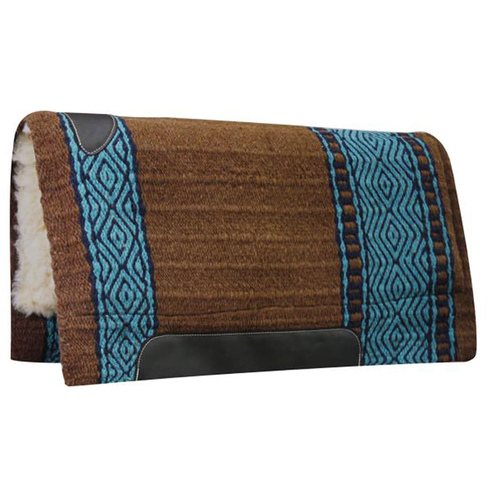 South Texas Tack Tack Teal Brown / 34X36 / 1 Wool Blanket Top Fleece Bottom Pad