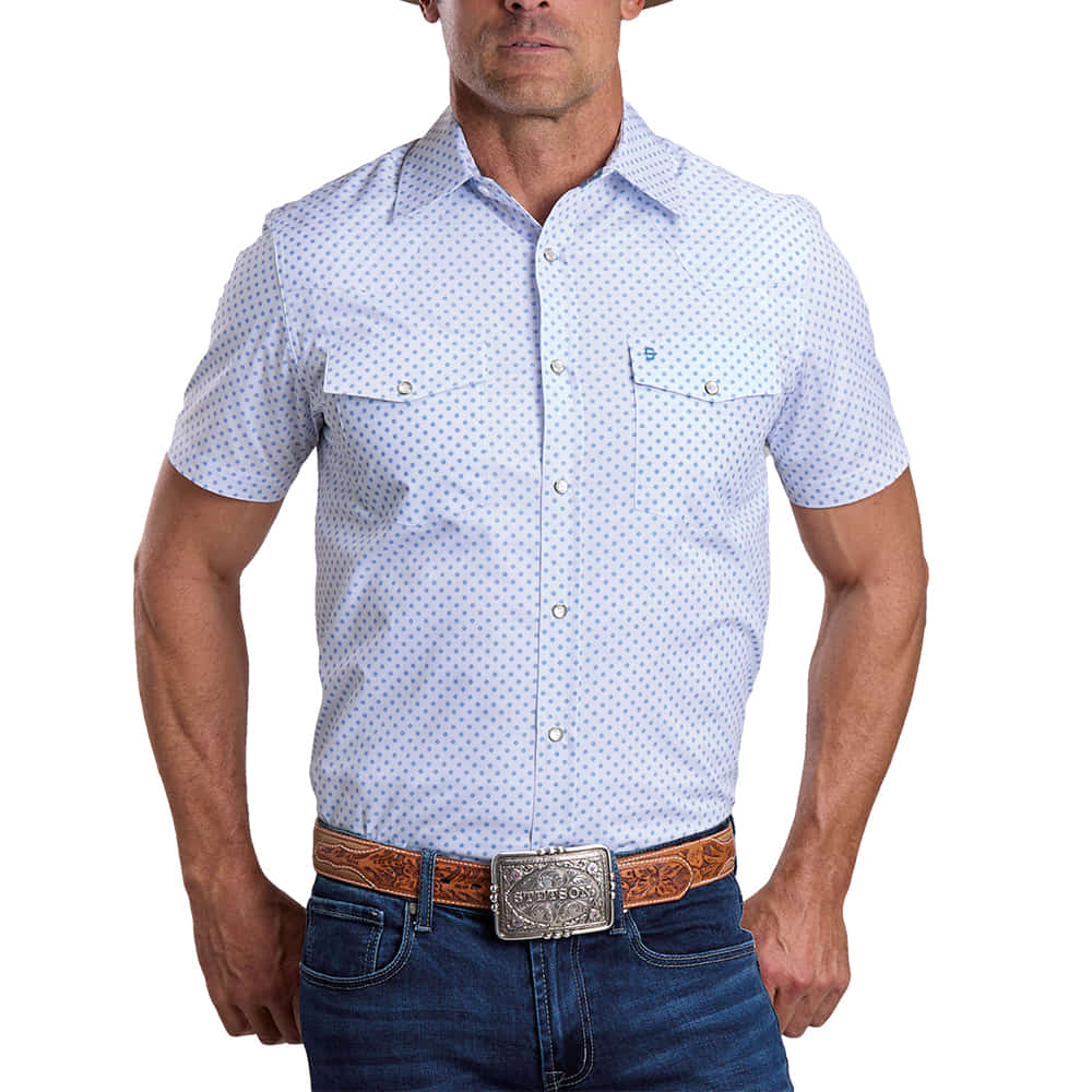 Stetson Apparel & Boots Apparel MENS SHORT SLEEVE SNAP BLUE AND WHITE SHIRT