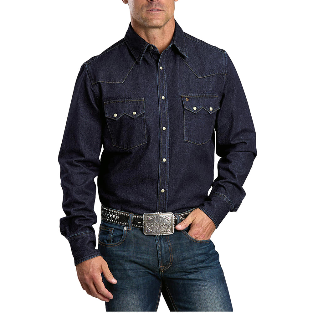 Stetson Apparel & Boots Apparel Stetson Apparel & Boots Men's Long Sleeve Snap Front Dark Denim Shirt
