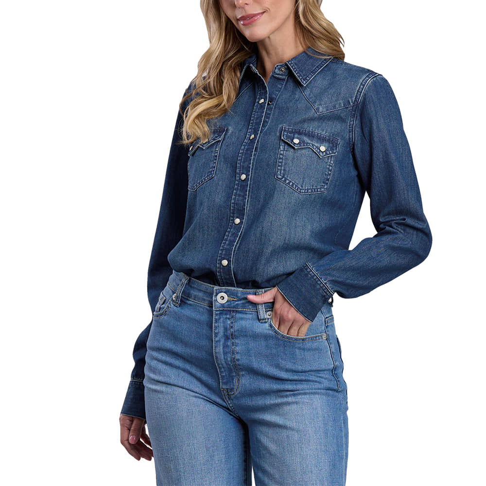 Stetson Apparel & Boots Apparel Stetson Apparel & Boots Women's Blue Denim Long Sleeve Snap Shirt