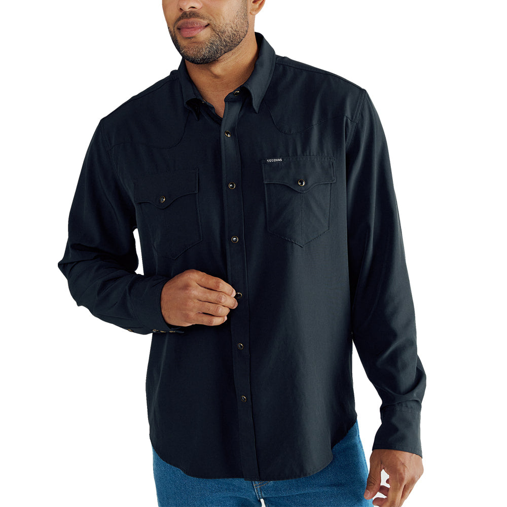 Tecovas Apparel Tecovas Men's Performance Western Pearl Snap Long Sleeve Black Shirt