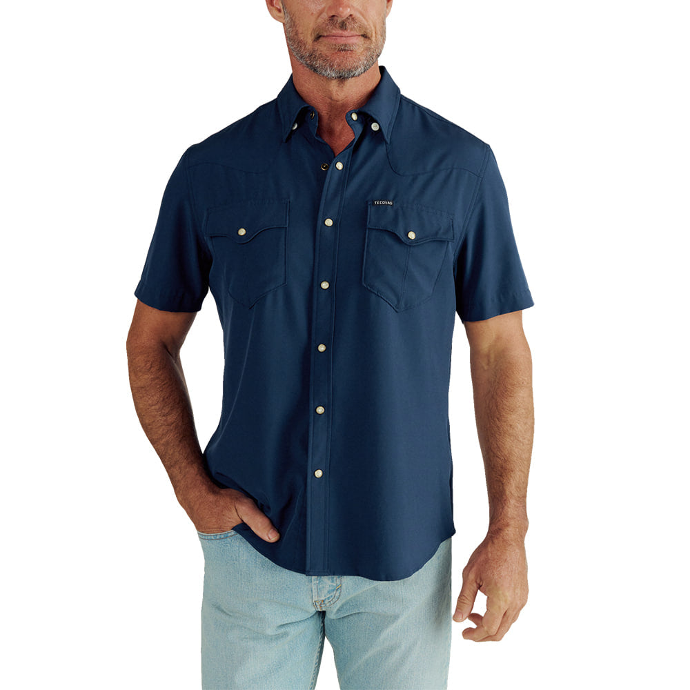 Tecovas Apparel Tecovas Men's Performance Western Pearl Snap Short Sleeve Navy Shirt