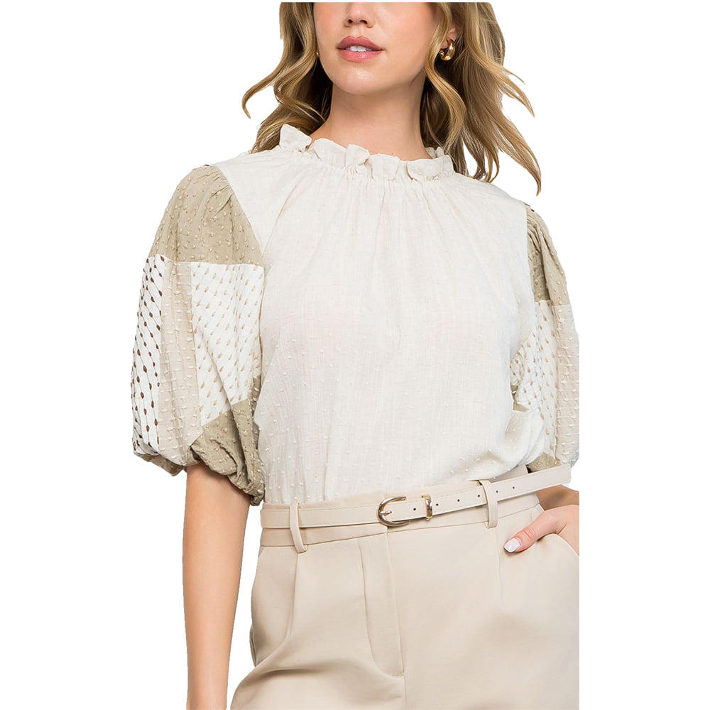 Thml Clothing Apparel Mixed Texture Puff Sleeve Top