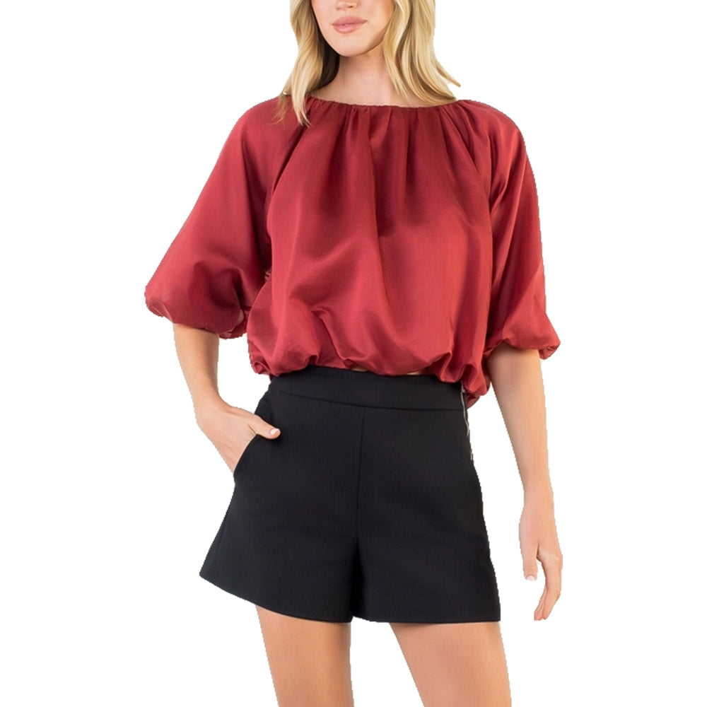 Thml Clothing Apparel Thml Clothing Women's Burgandy Satin Boatneck Top
