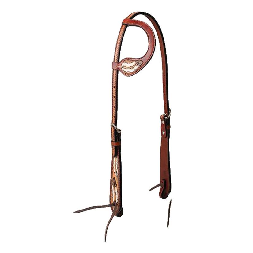 Turquoise Cross Tack Chestnut / 5/8 Turquoise Cross Coco Feather 5/8" Slide Ear Headstall