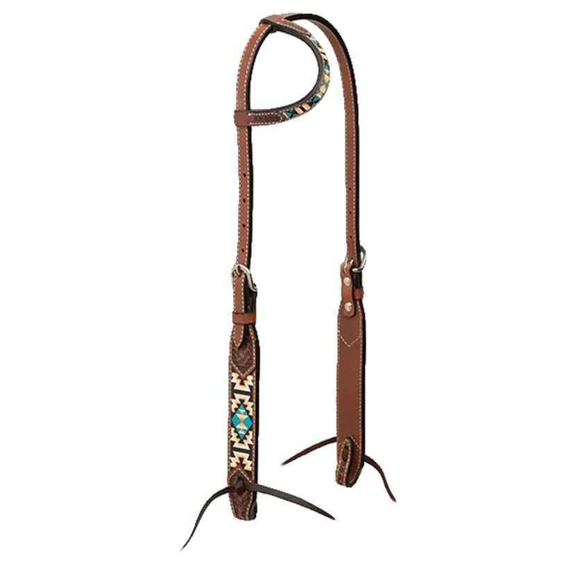 Turquoise Cross Tack Chocolate Turquoise Cross Aztec 5/8" Slide Ear Headstall